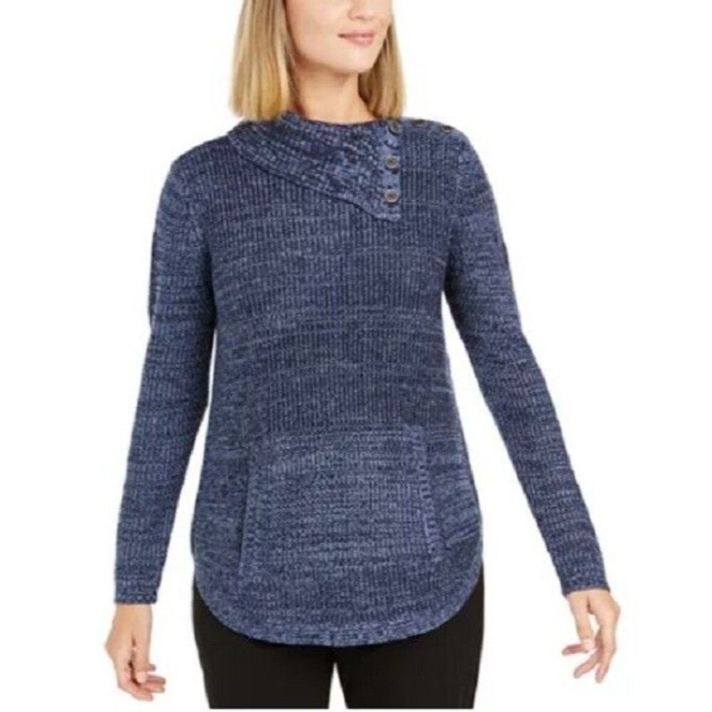 Style & Co Womens Plus 2X Blue Envelope Collar Kangaroo Pocket Sweater NWT DH40
